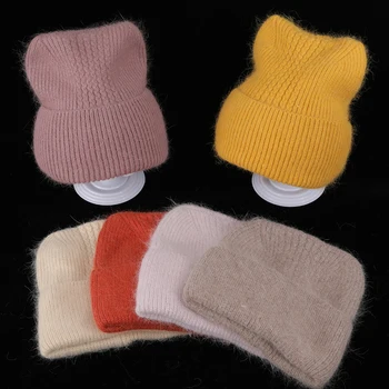 2021 Uus mood naiste talvine müts unisex värviga reaalne küülik karusnaha kass kõrva beanies küülik karusnaha sügisel Soe skullies kingitus