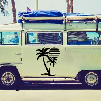 Suured Palmid Sun Beach Van Auto Kleebis Adventure Nature Travel Uurida Auto Sõiduki Vinüül Decal Decor