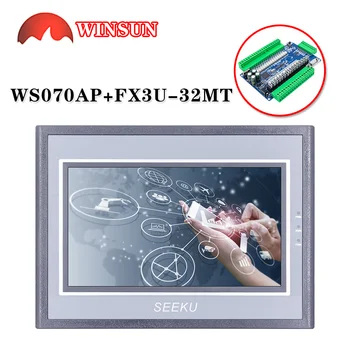7-tolline ekraan Koos FX3U-14 -24 -32 -48 FX3U+HMI PLC toetada WS-070AP koos sidekaabel