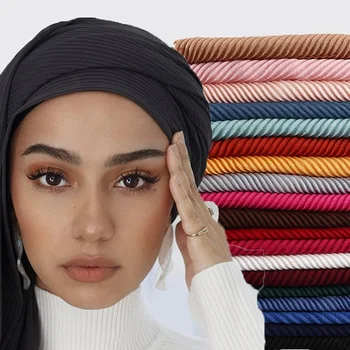 2021 Uus Mood Crinkle Hijab Sall Tavaline Puuvillane Moslemi Naine Suurrätikud ja Wrapid Turban foulard Hijabs Malaisia Headscarf