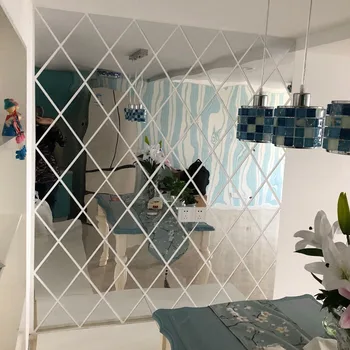 3D Peegel Seina Kleebis 1 tk DIY Teemandid Rhombus Akrüül Peegel Pind Seina Kleebised elutuba Decor pegatina de viilutatud