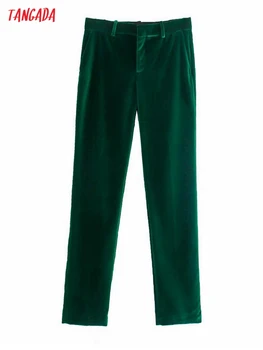Tangada 2021 Mood Naiste Velvet Roheline Ülikond Püksid Püksid Taskud Office Lady Elegantsed Püksid Pantalon 3H821