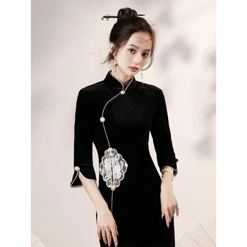 Tänapäeva Etniline Stiil Harajuku Must Mood Vintage Elegantne Slim Cheongsam Naiste Hiina Kleit Traditsiooniliste Hanfu Parandada Qipao
