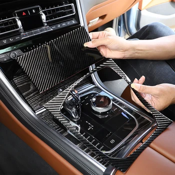 BMW 8 seeria M850i G15 G16 2019-2022 auto keskse kontrolli käik paneeli raami pehme süsinikkiust interjööri aksessuaarid LHD