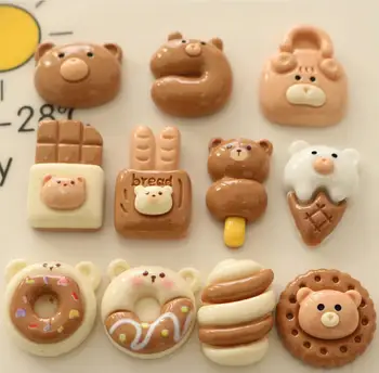 Kawaii Cartoon Bear Leiba, Kooki, Šokolaadi Donut Flatback Vaik Cabochons Lapsed Clip DIY Peakatet Tarvikud Külalisteraamatusse Decor