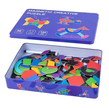 Magnet Muster Plokid Geomeetrilised Kujundid Tangram Mõistatus Manipuleeriv Aju Teasers Mänguasi Montessori Magnet Juhatuse Puzzle VARRE Kingitused