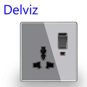 Delviz EU/UK Standard universal power socket must/hall klaas paneel lüliti kontrolli pesa 13A Multifunktsionaalne 3-auk seina pistikupesa