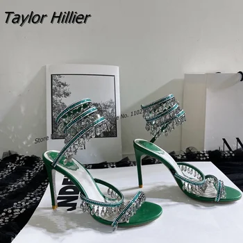 Nöörid Kõrge Kontsaga Sandaalid (Solid Color Avatud Varvas Rhinestone Kõrged Kontsad Naiste Mood Seksikas Pidu Pidulik Kleit Naiste Kingad
