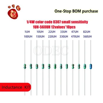 1/4W värv ringi induktiivsus värvi kood 0307 väike tundlikkus 1UH-560UH tavaliselt kasutatakse 12 liiki 10tk iga
