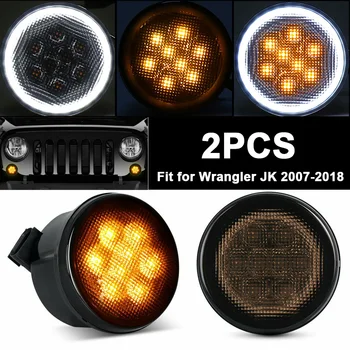 2tk Valge Merevaik Ees LED suunatule Grill Suitsu Objektiivi Lamp Jeep Nääkleja JK 2007-2018