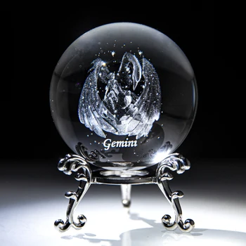 H&D 3D Tähtkuju 60mm kristallkuul Kera Figuriin Fengshui Tervendav Käsitöö Decor Kiip-Kroomitud Õitsemise Seista (Gemini)