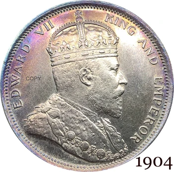 Väina Arveldused Malaisia 1904 1 Üks Dollar Edward VII KUNINGAS, KEISER Candareens Pldted Hõbe Mündi Koopia Kroonitud Rind FacingRig
